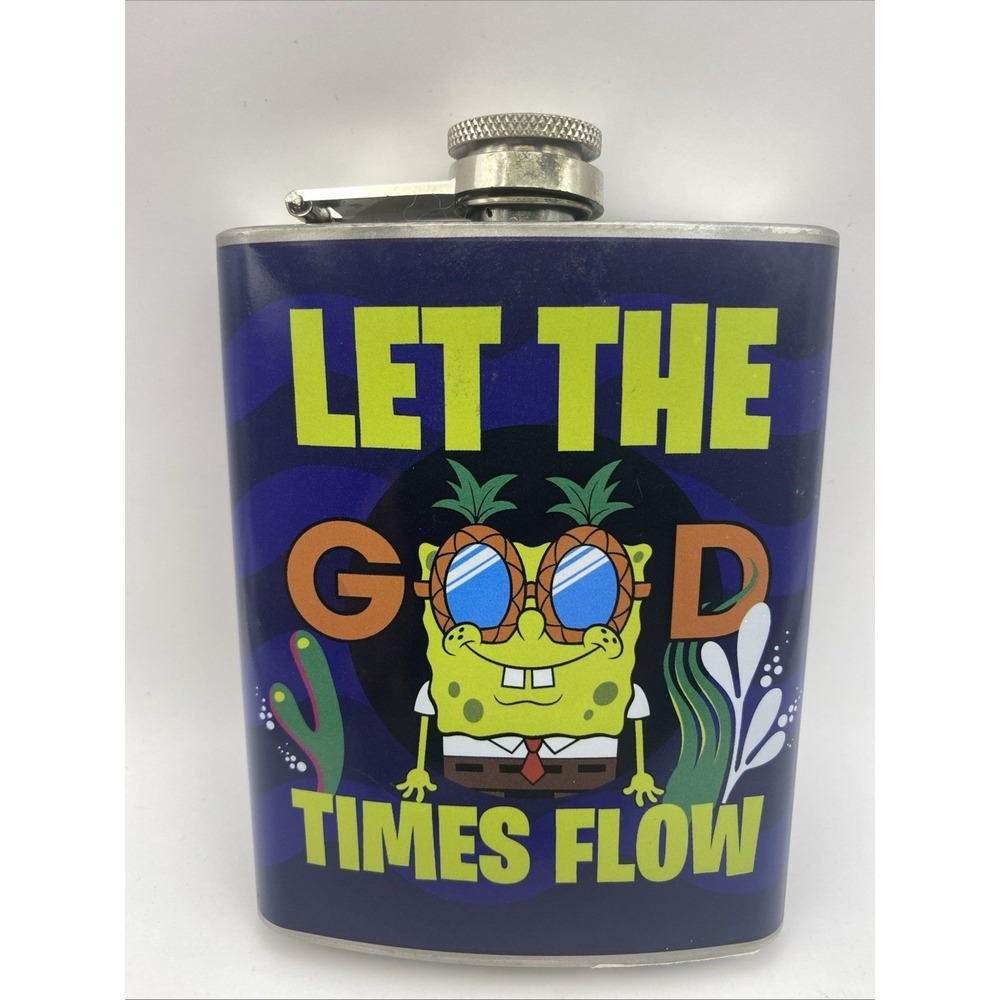 Nickelodeon SpongeBob SquarePants Stainless Steel 7 Oz Flask Blue D1